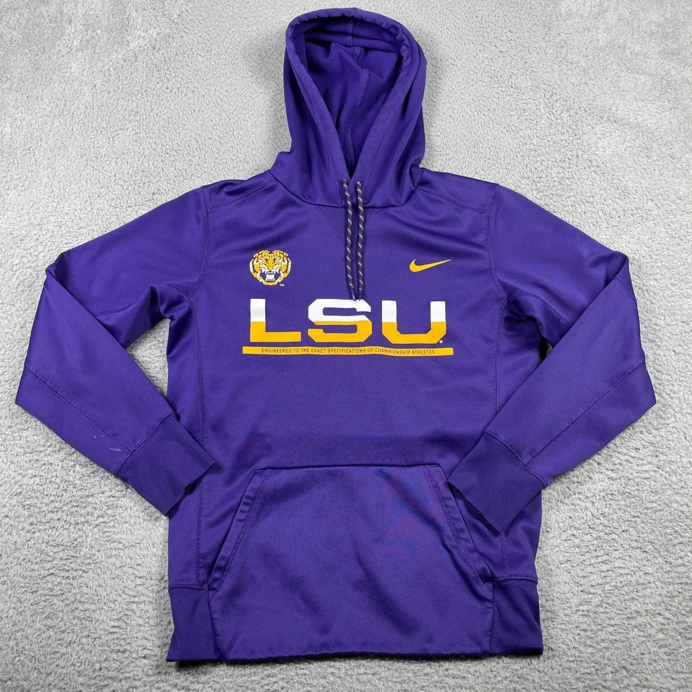 LSU Tigers Hoodie Mens Small Purple Nike Therma-FIT Sweatshirt Pullover